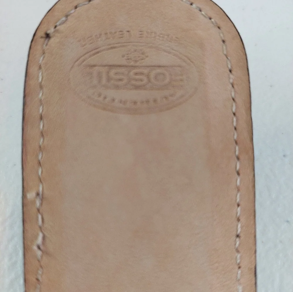 Vtg Fossil Leather Money Clip Magnetic with basketweave leather Design Brown